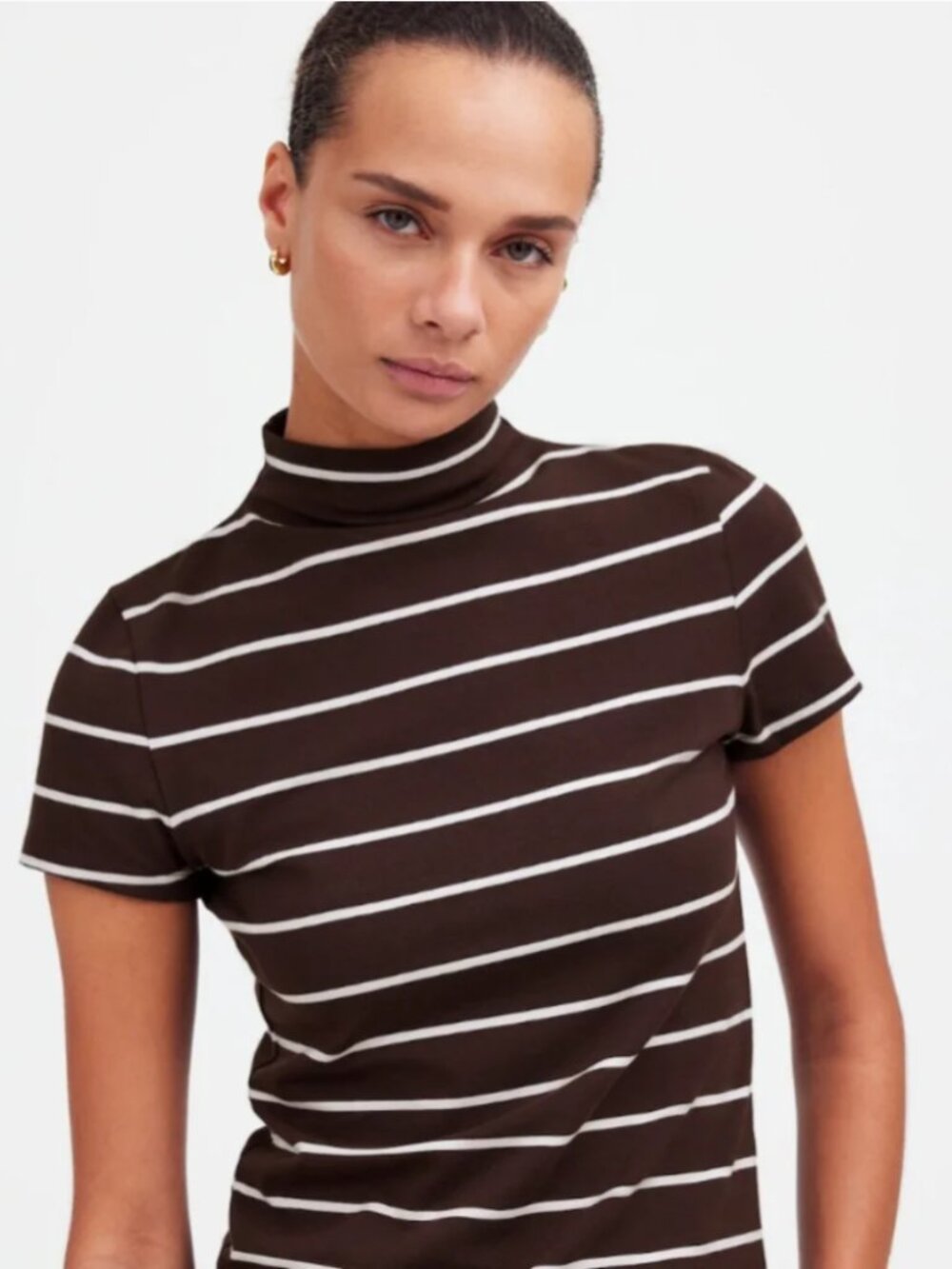 Madewell Striped Short-Sleeve Mock Neck Top (S)